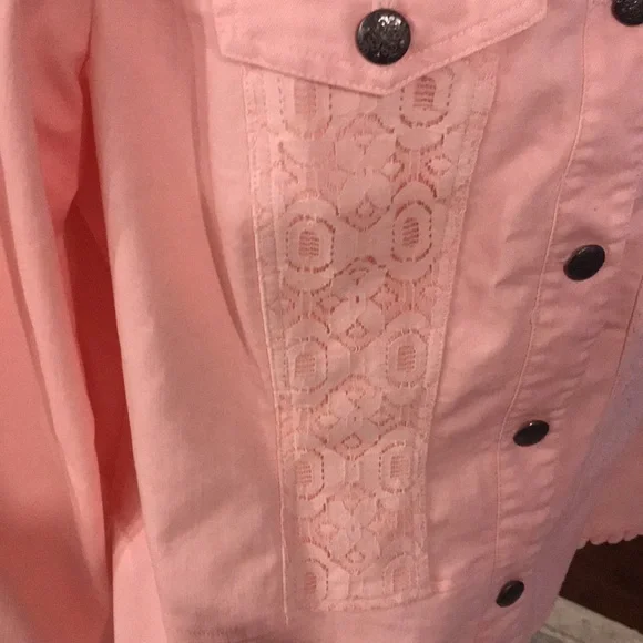 CJ Banks Women’s Pink Denim & Lace Jacket Size 1X - Picture 4 of 8